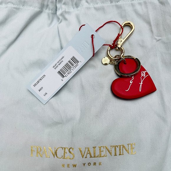 NWT Frances Valentine nappa Leather Heart Keychain w face mask - Picture 7 of 11